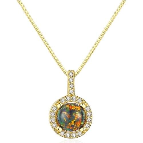 Opal Necklace 925 Sterling Silver For Women Opal Pendant Necklac Round Zircon Chain Necklaces Jewelry Wedding Gift