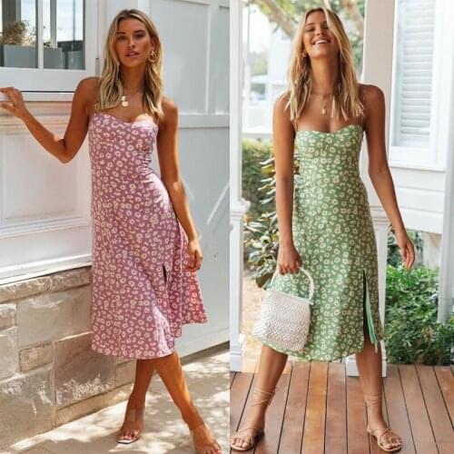 Women Dress Floral Print Casual Summer Vestidos Split Boho Girl Ladies Slip Dresses Female Chic 2020 Spring New Fashion Cover-Up