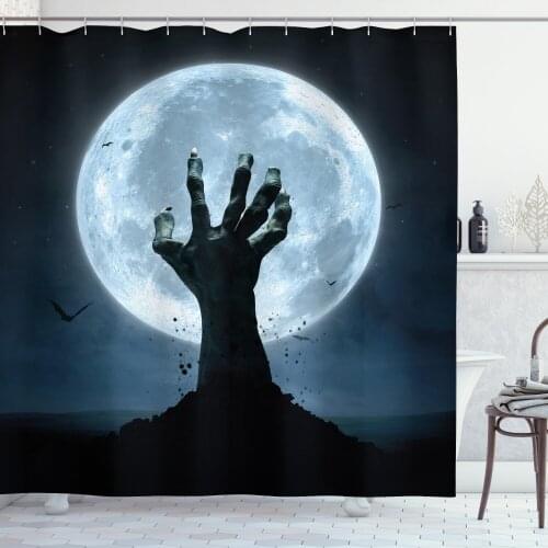 Zombie Haunted Mansion Shower Curtain Set Scary Dead Hand Moon Curtain for Bathroom Decor 12 Hooks Decorative Bath Accessory