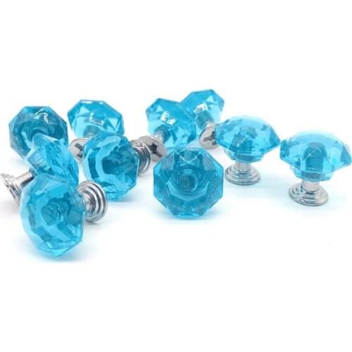 10pcs BLue 24mm Flat Round Crystal Glass Cabinet Knobs Cupboard Drawer Pull Handles for Kitchen and Dresser with Screws