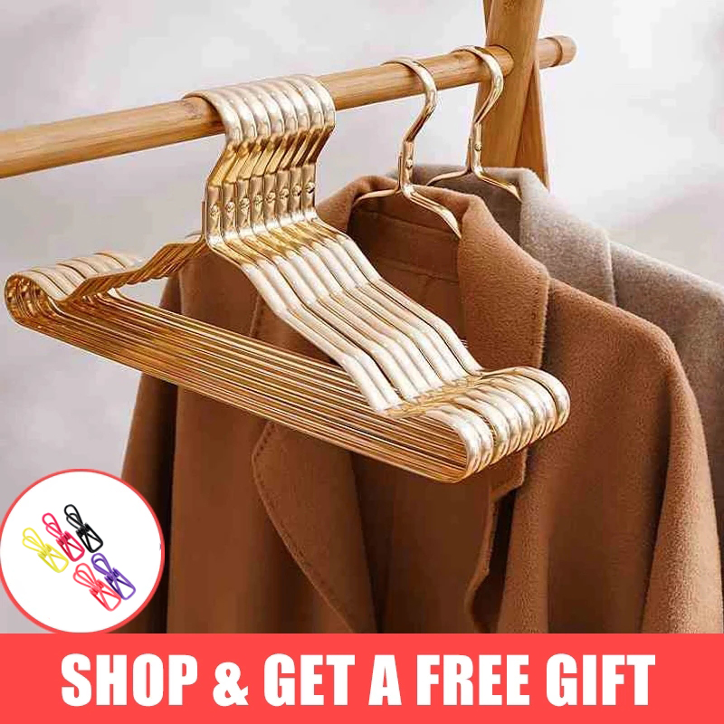 10Pcs Clothing Hangers Metal Clothes Hngers Anti-slip Aluminium Alloy Drying Rack Wardrobe Space Saver Coat Hanger Storage Rack