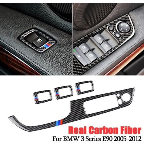 4Pcs/Set Genuine Carbon Fiber Door Window Switch Button Cover Trim For BMW 3Series E90 2005-2012 Car Interior Accessories LHD