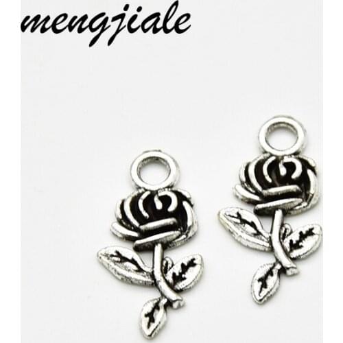 40pcs Vintage Tibetan Silver rose flower Charms handmade Craft pendant making fit DIY for jewelry bracelet 21x10mm