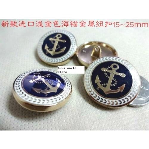 Free shipping 10pcs/lot Black seal glair golden metal buttons sea anchor senior trench coat buttons suit button 15mm to 25mm