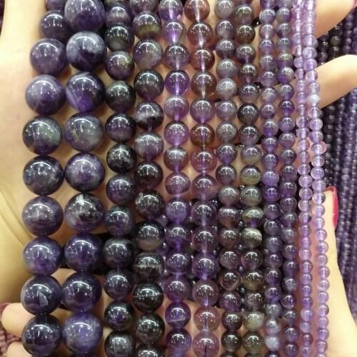 Natural stone beads Amethysts Stone 4/6/8/10/12mm Round Ball loose beads for Jewelry Making Necklace DIY Bracelets Accessories