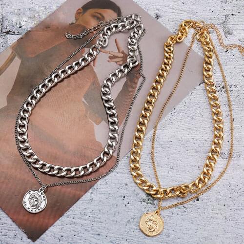 Vintage Multi-layer Coin Chain Choker Necklace For Women Gold Silver Color Fashion Portrait Chunky Chain Necklaces Jewelry