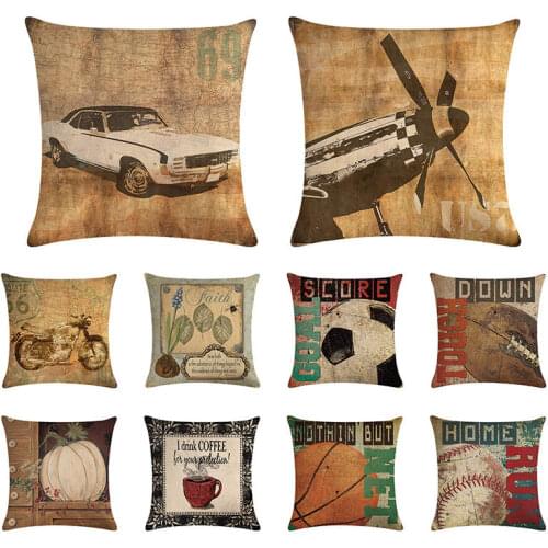 Retro airplane cushion cover popcorn whale pillow cover linen chair sofa car fashion home decoration pillow case 45x45cm