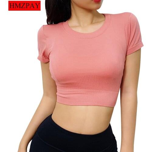 Yoga Shirt Short T-shirts E-girl Pink Crop Tops Summer Leisure fitness Style O-neck Short Sleeve T-shirts
