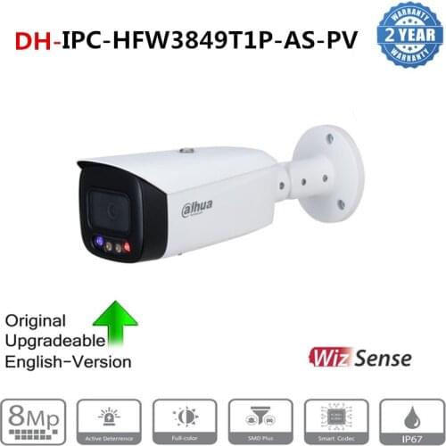 Dahua 4K IP Camera IPC-HFW3849T1-AS-PV 8MP 24 Hours Full-color Active Deterrence Fixed-focal Bullet WizSense Network Camera