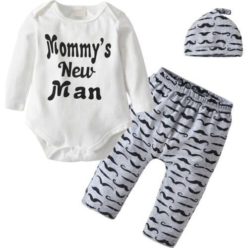 Baby Boy Sets Bodysuits+Printed Pants+Cap Baby Printed Clothing Set Newborn Baby Soft Cotton Suits Infants Combination Outfits