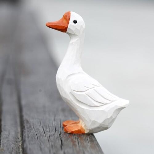 Simulation Duck Penguin Woodcarving Small Crafts Log Decoration Home Room Counter Desktop Animal Adornment Rural Sculpture Gift