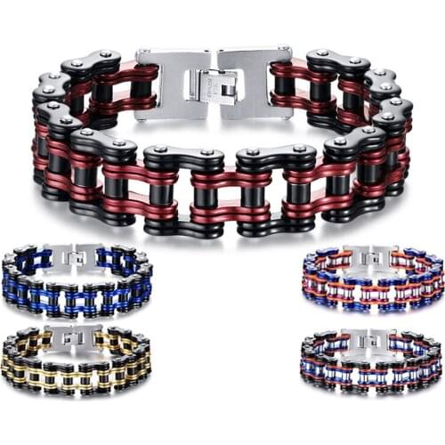 Fashion Mens Colorblock Stainless Steel Bracelet Motorcycle Bicycle Bangle for Women Men Jewelry