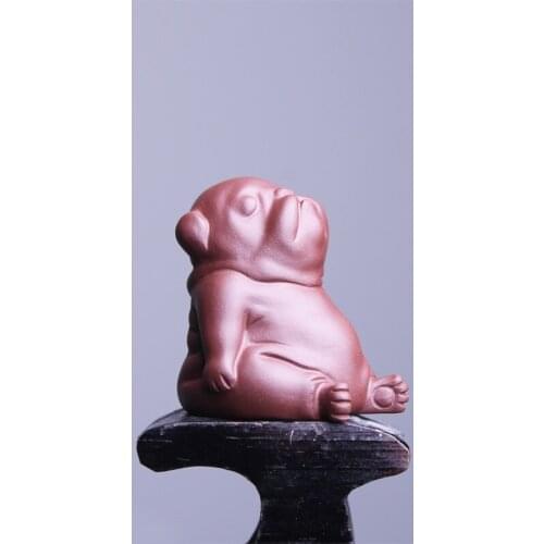 Pug Yixing Purple Sand Handmade Tea Ornaments Decoration Boutique Tea-Soaked Tea Pet Puppy Animal-Shaped Tea Sets Tea Pet