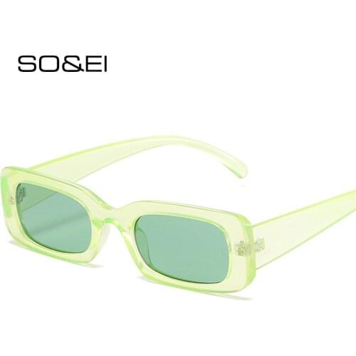 SO&EI Retro Small Rectangle Women Sunglasses Fashion Candy Color Eyewear Men Trending Square Blue Pink Sunglasses Shades UV400