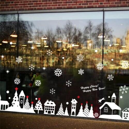 Happy New Year Christmas Window Stickers Restaurant Mall Decoration Snow Glass Window Removable Christmas ornament