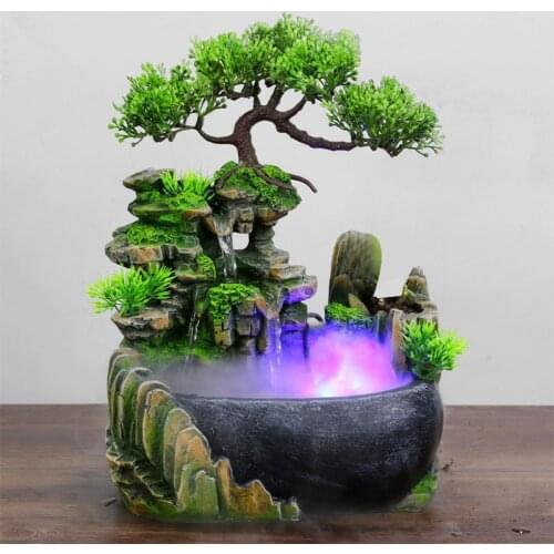 Home office desktop decorations desktop water waterfall fountain with color changing LED lights spray home decorations