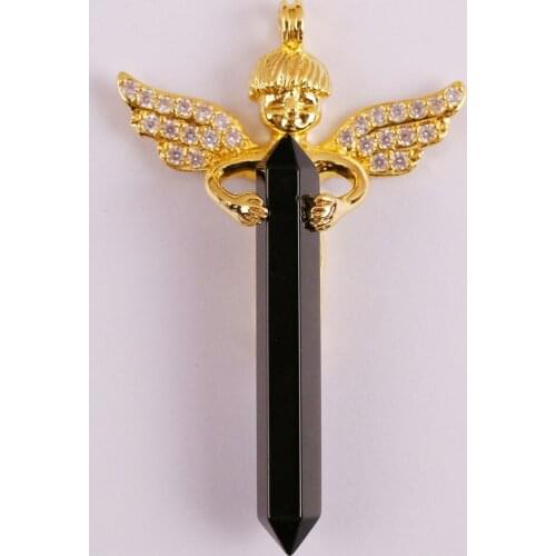 Natural Natural Black Carnelian Stone Bead GEM Pendant Lucky Angel Jewelry S3010