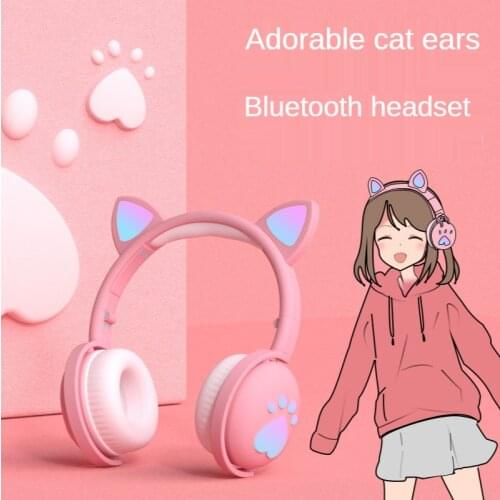 New cat ears headphones bluetooth headset led luminous pluggable TF card folding childrens gaming wireless 5.0 headset