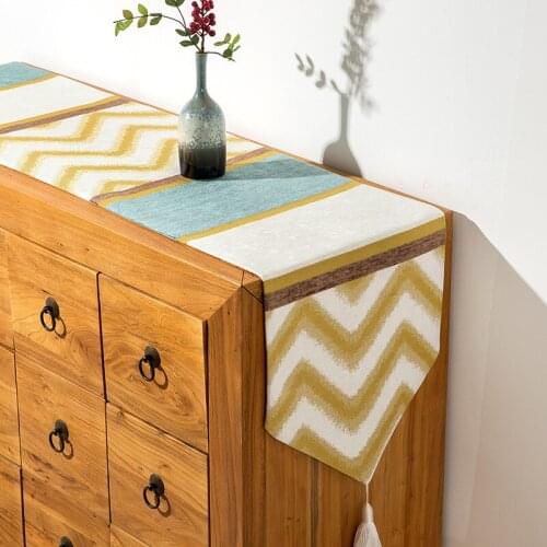 Nordic Lemon Yellow Striped Home Tablecloth American Jacquard Table Flag table runner Hotel Bed Towel Bed Flag