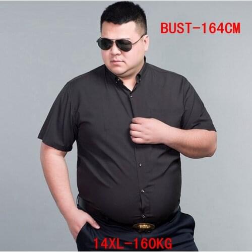 Mens Short Sleeve Big Shirt Large Size 10XL 11XL 12XL 13XL 14XL Business Office Comfortable Summer Lapel Black Shirt 8XL 9XL