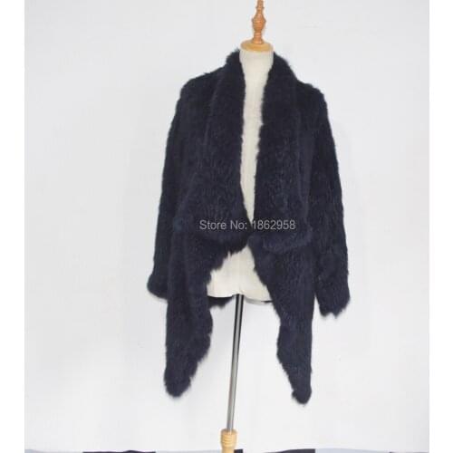 SJ018 Navy Blue 75CM 1*1 Thick Knit Rabbit Fur Jacket for Girls