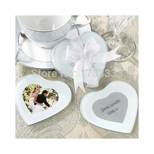 Wedding favor gift and giveaways for guest -- European style Heart Shape Glass Photo Coaster party favor keepsake #GTE34