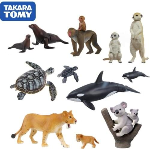 TAKARA TOMY Sea World Simulation Animal Movable Doll Tiger Lion Cheetah Hippo Eagle Anmies Figure Educational Toys for Boys