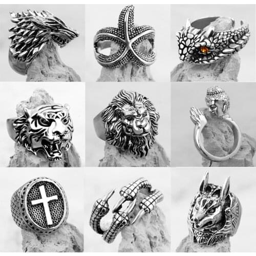 Punk Hip Hop Domineering Alloy Animal Rings for Women Men Teen Girls Gothic Finger Rings Open Adjustable Ring Jewelry Gifts