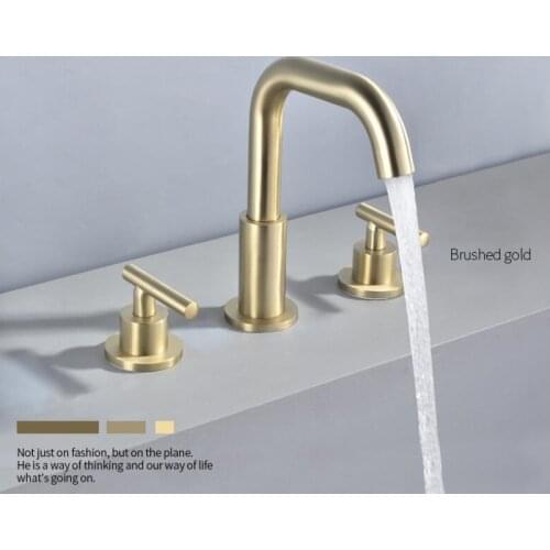 Bathroom Brush Gold lavatory Widespread Faucet hot and cold Three Holes sink mixer 8 Inch Sink Faucet Black Nickel