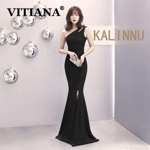 VITIANA Women One Shoulder Sexy Party Long Dress Female Black Strapless Elegant Trumpet Long Dresses Femme White Host Vestidos