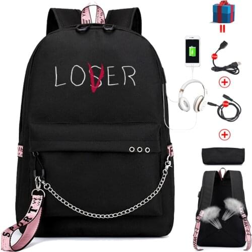 Lover Loser Large School Bags for Teenage Girls Usb Charging Backpack Women Book Bag Big High School Bag Youth Leisure College