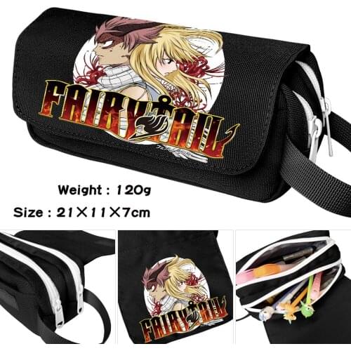 Anime Fairy Tail Cartoon Waterproof Pencil Case Casual Zipper Cosmetic Bag Student MakeUp Bag Boy Girl Pen Bag Stationery
