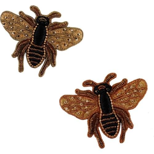 Embroidery Beaded Bee Applique Sew on Patch for Bags Shoes Badge DIY Clothing Decorated 5 pieces