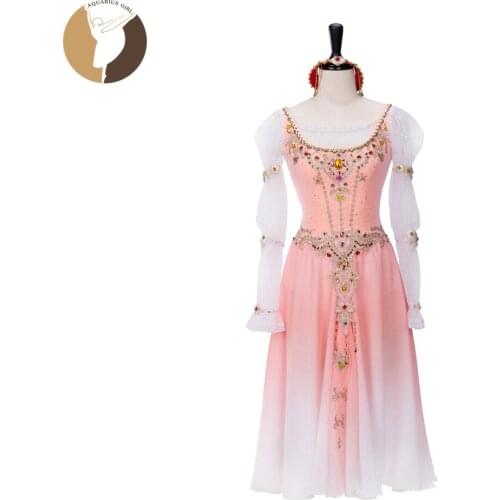 Woman Adult Long Chiffon Skirt Ballet Performance Costume Elastic Fabric Orange Color Long Dress Ballerina Competition Dancewear