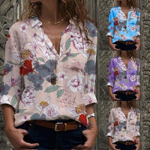 2020 Womens Classic Floral Print Loose Thin Shirt Women Streetwear Blouse Women Summer Tops Clothes 3 Color