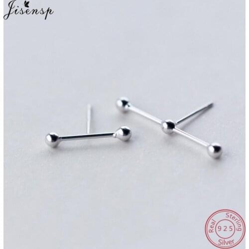 Jisensp 925 Sterling Silver Asymmetric Women Earrings Geometric Long Bar Stud Earrings Punk Style TBS Earing Men Fashion Jewelry
