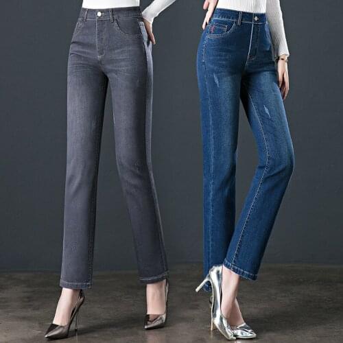Womens Clothing Jeans 2021 Spring And Autumn New Womens Stretch Trousers High Waist Slimming Middle-Aged Mother Straight Pants