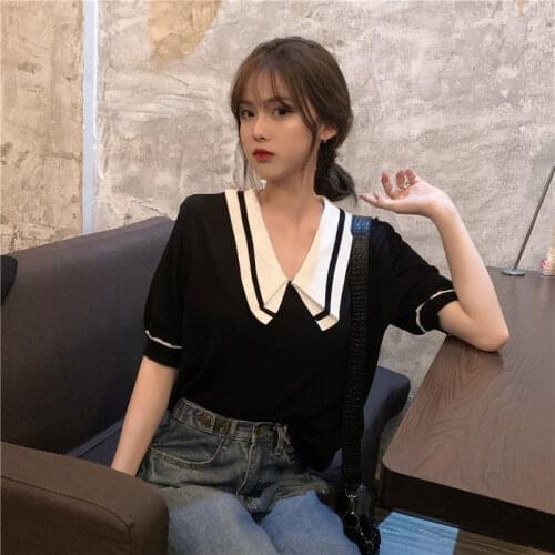 Woman TShirts Summer Polo Collar T-shirt Doll Collar Loose Top for Women Crop Top Mujer Camisetas