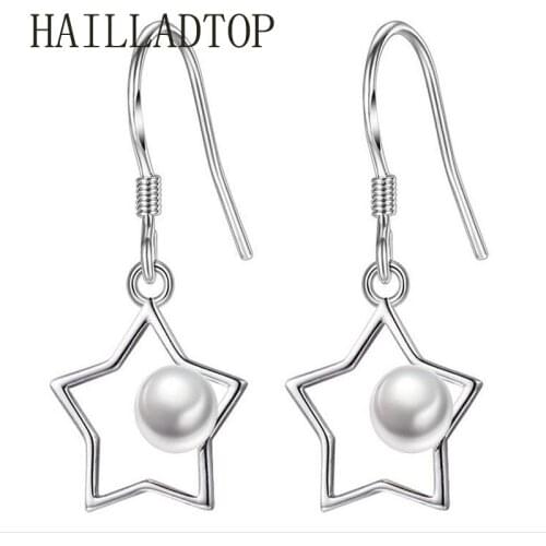 Pearls Earrings For Women Silver Plated Drop Earring Hypoallergenic Jewelry Pentagram Shaped Earrings Sparkling Schmuck Gift