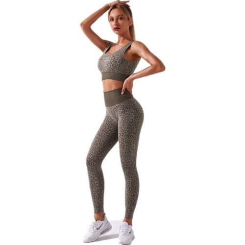 Leopard Print Yoga Sets Women Fitness Seamless Sportswear For Women Sports Bra & High Waist Legging Gym Suit Workout Clothes