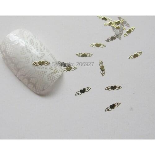 MS140-2 100pcs Gold Cute Flying Heart Metal Sticker Nail Art Metal Sticker Nail Art Decoration Non-adhesive Sticker