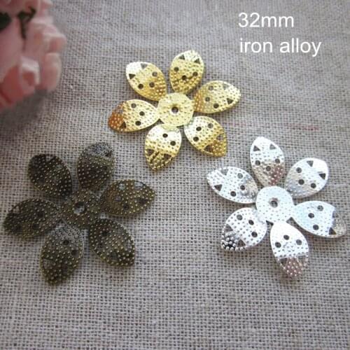 100 pcs of 32mm Metal Flower Bead Caps,Metal Stamping Crafted Filigree Metal Bead Caps,Gold-color,Silver-color,Steel,Bronze