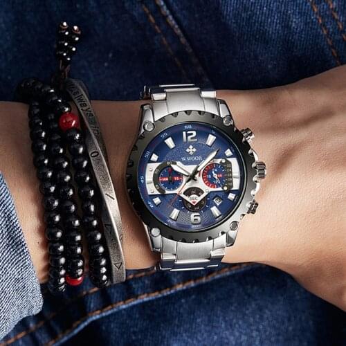 2021WWOOR Mens Watch Top Luxury Brand Big Dial Sport Watches Mens Chronograph Quartz Wristwatch Luminous Clock Relogio Masculino