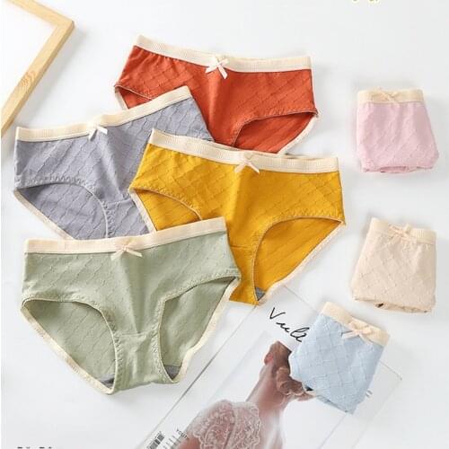 3 Pairs/lot Womens Underpants Soft Cotton Panties Girls Solid Color Briefs Bow Panty Sexy Lingerie Female Underwear L-XXL Panty