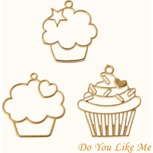 3Pcs Cake Cup Metal Frame Pendant Open Bezel Blank Setting UV Resin Jewelry DIY Pendant Earring Necklace Jewelry Making