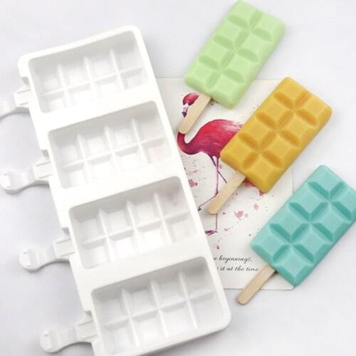 4 Cavity Square Grid Silicone Ice Cream Mold for DIY Popsicle Jelly Pudding Ice Cube Tray Maker Mould Cake Dessert Baking Tools
