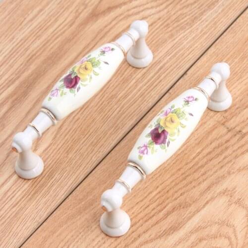 96mm fashion rural ceramic kitchen cabinet cupboard door handles ivory white drawer dresser pulls knobs european style handles
