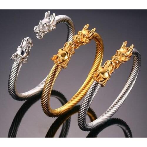 Gold Stainless Steel Biker dragon Clasp Cuff Bracelet Bangle wire Chain for Women Men