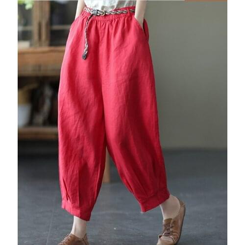 Vintage Pants Women Casual Solid Color Loose Elastic Waist Female Collect Foot Female Ankle-Length Trousers Wild