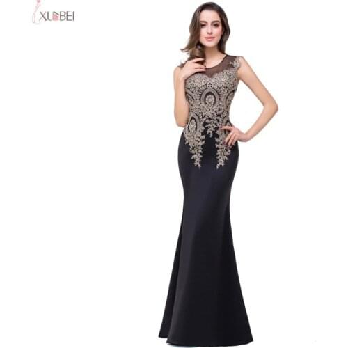 Black Mermaid Long Evening Dress 2019 Elegant Gold Applique Formal Dress Evening Gown Sleeveless robe de soiree